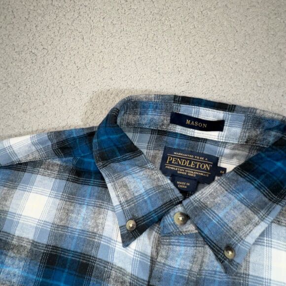 Pendleton Shirt Men Medium Blue Plaid Pocket Button Front Mason Work‎ Hike Gorp - Picture 4 of 13